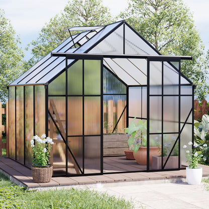 Double Door Polycarbonate Greenhouse Raised Base And Anchor Aluminum Heavy Duty Walk In Greenhouses For Outdoor Backyard In All Season