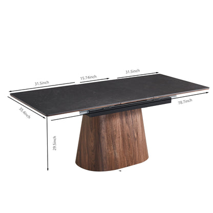 Extendable Dining Table With Cone Base And 6 Dining Chairs - Brown / Black