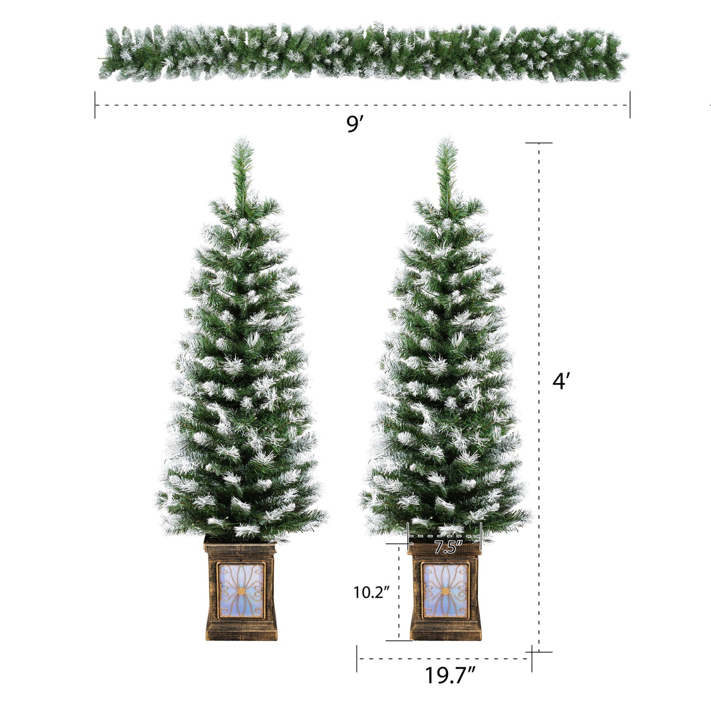 Artificial Christmas 3 Piece Set Wreath And 2 Entrance Trees With LED Lights - White / Green