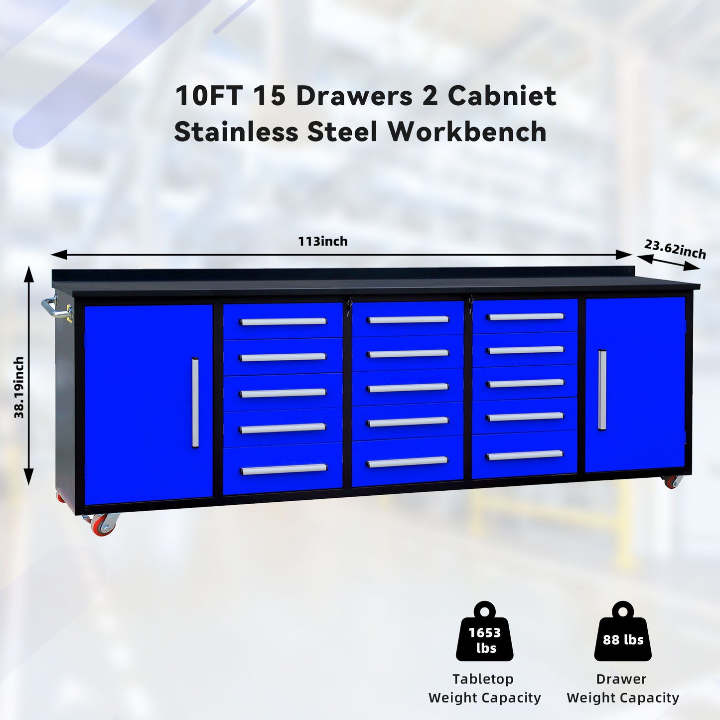 Storage Cabinet With Work Bench (15 Drawers & 2 Cabinets)