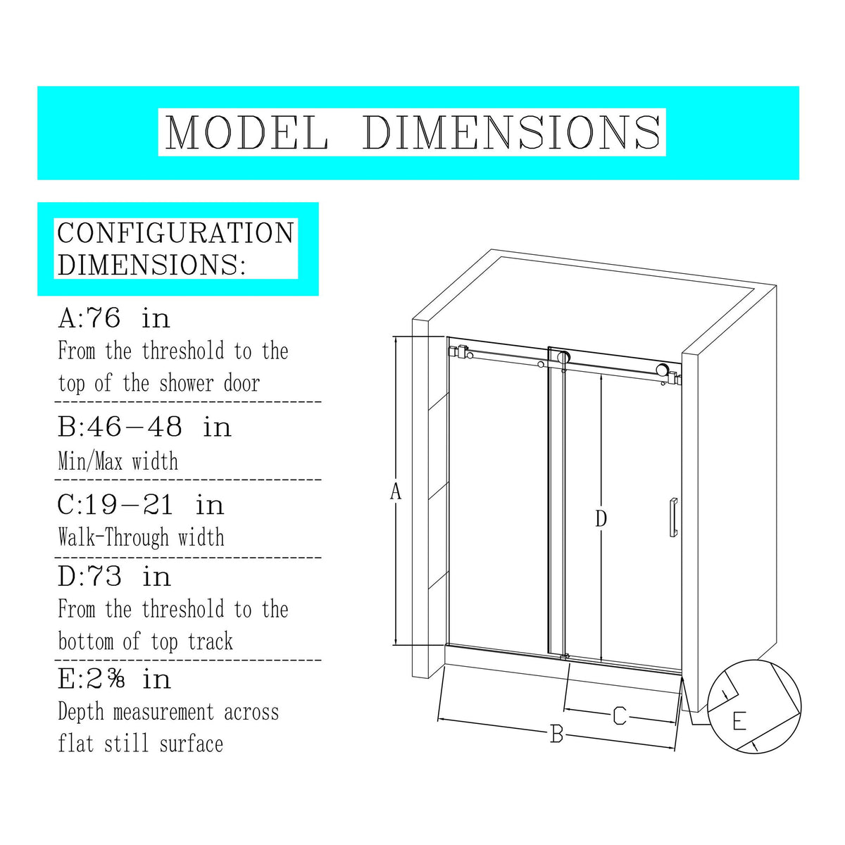 Frameless Single Sliding Shower Door, Sgcc Tempered Glass, Reversible