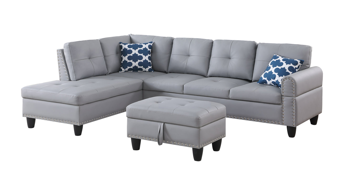 Irine - Faux Leather Sectional Sofa With Ottoman - Gray