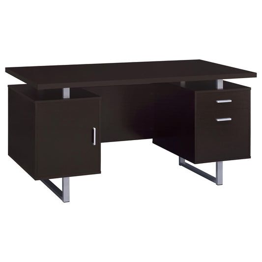 2 Drawer Floating Top Office Desk, Storage Features - Cappuccino