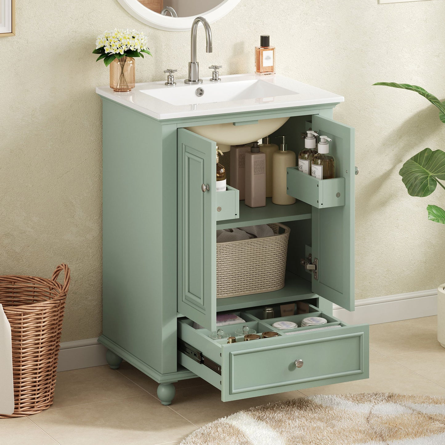 Modern Bathroom Vanity With Sink, Cabinet With Drawer And Dividers, Rectangular Storage Unit