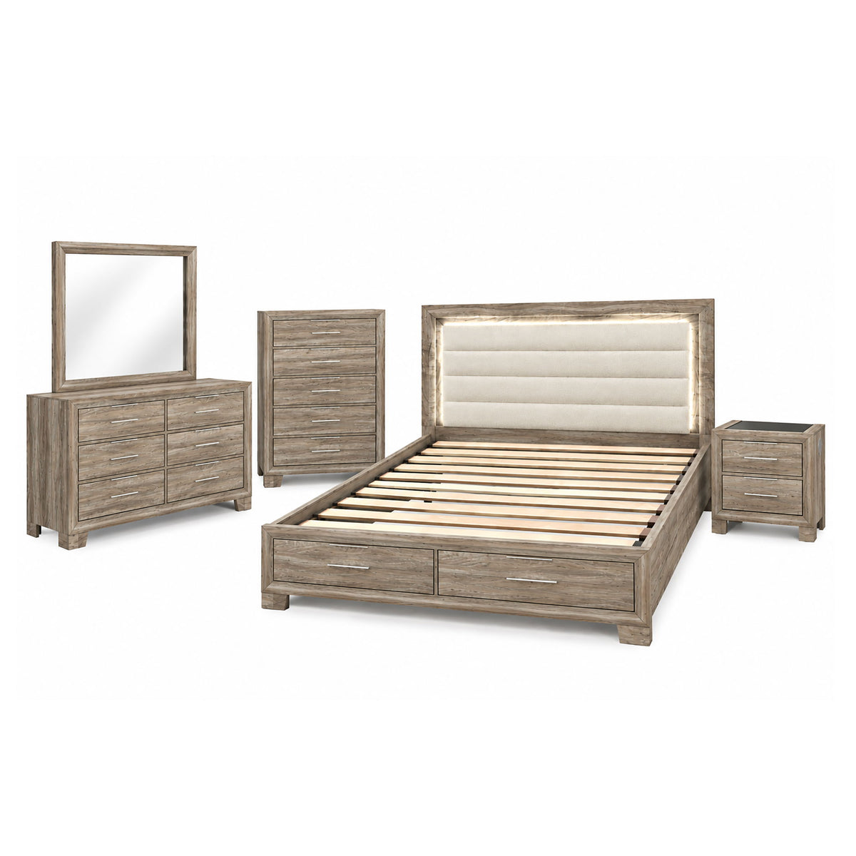 Cllisie - 5 Piece Bedroom Set With Padded Headboard