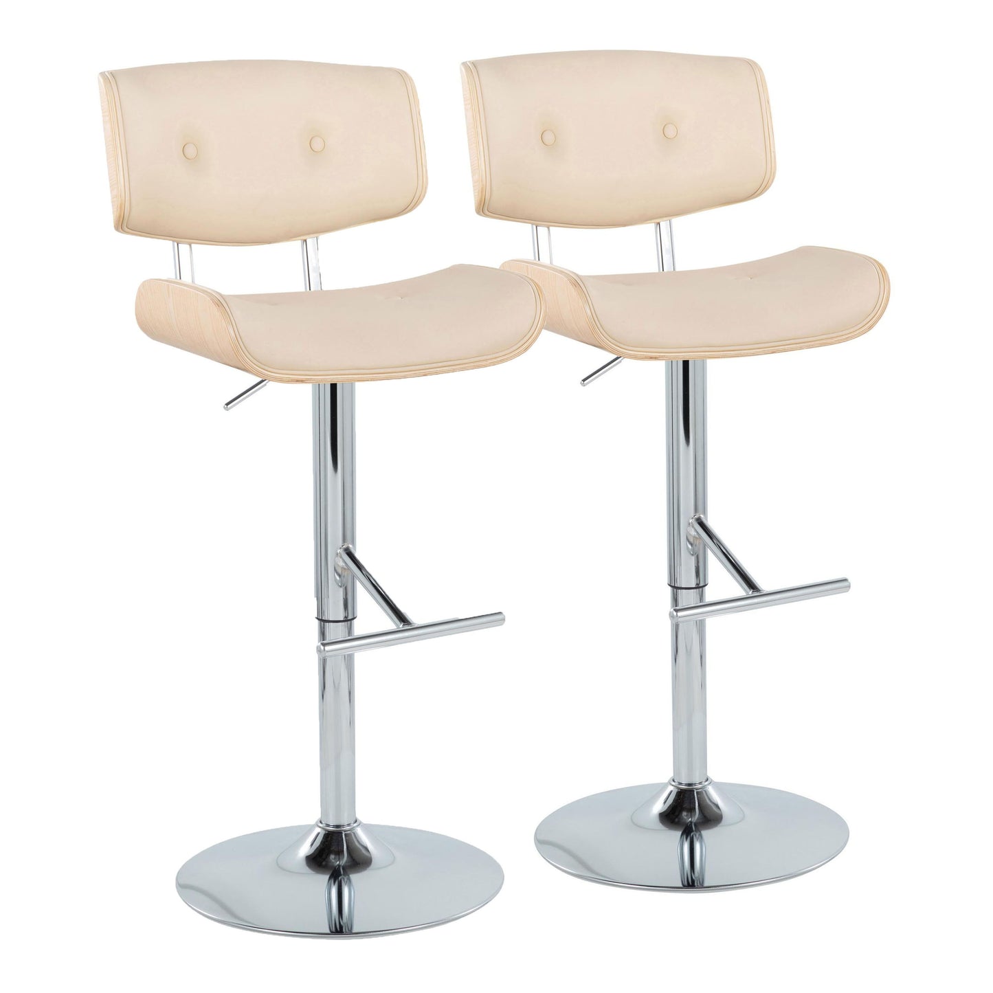 Lombardi - Contemporary Adjustable Barstool With Swivel With Straight T Footrest (Set of 2)