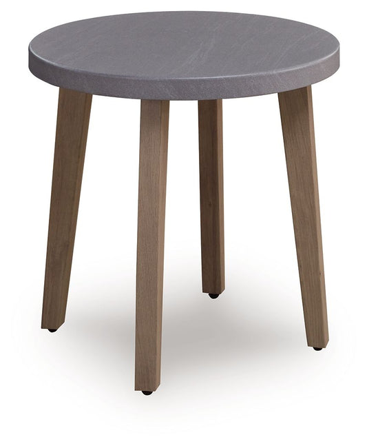 Francis Beach - Round End Table - Natural / Gray