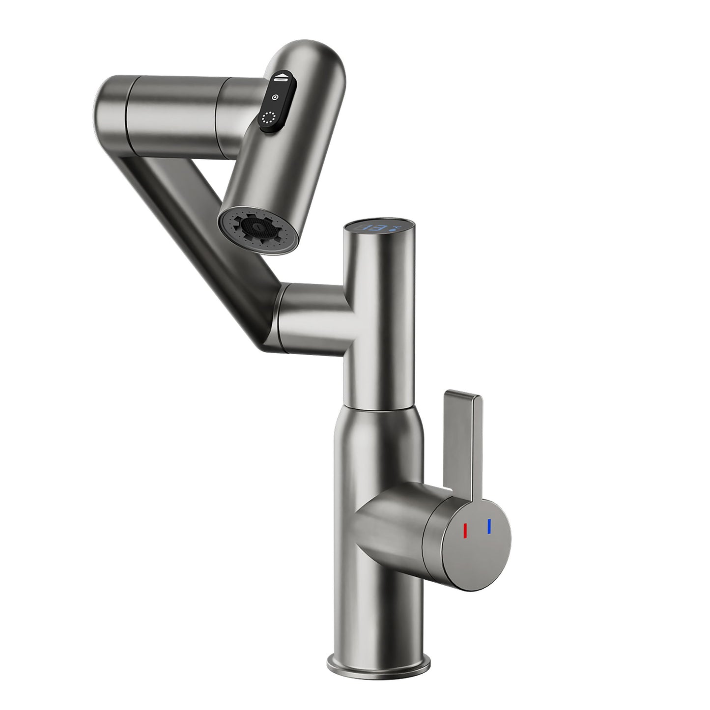 Bathroom Sink Faucet With Spray Function And Temperature Display, Anti Skid Switch, 360 Degree Rotary