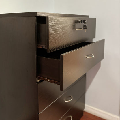 5 Drawer Chest Metal Handles Locking Top Drawer Metal Glide Rails Melamine Laminate