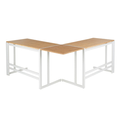 Roman - Industrial L Shaped Desk - White / Natural