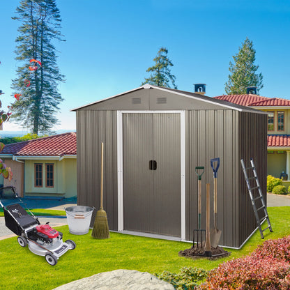 8Ft x 6Ft Outdoor Metal Storage Shed With Floor Base (SKU: W540S00012) - Gray