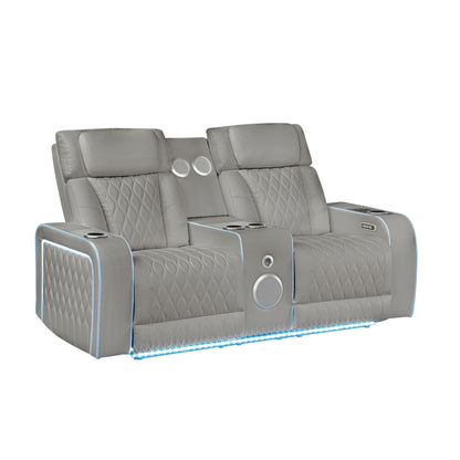 Electra - Power Reclining Loveseat With Power Headrests, Console, Speakers, Massage, LED Lighting And USB Control