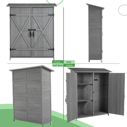 Outdoor Storage Shed With Lockable Door, Wooden Tool Storage Shed With Detachable Shelves & Pitch Roof