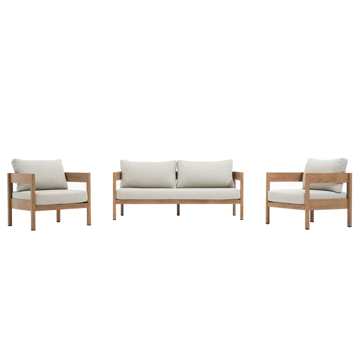 Outdoor Sofa Set Of 3 With Weather Resistant Cushions (Coffee Table Not Included) - Oak