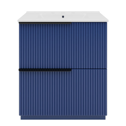 Fluted Bathroom Vanity With Ceramic Sink, Freestanding Cabinet