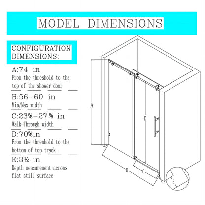Frameless Single Sliding Soft Close Shower Doors, 5 / 16" Sgcc Tempered Glass - Chrome
