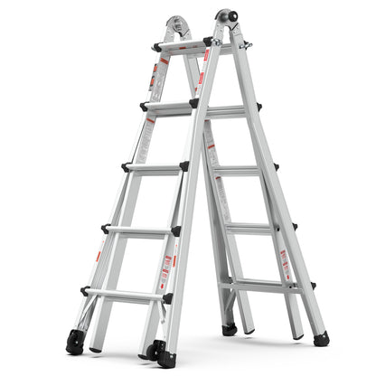 22' Aluminum Multi-Position Ladder With Wheels, 300 Lbs Weight Rating - Metallic Gray