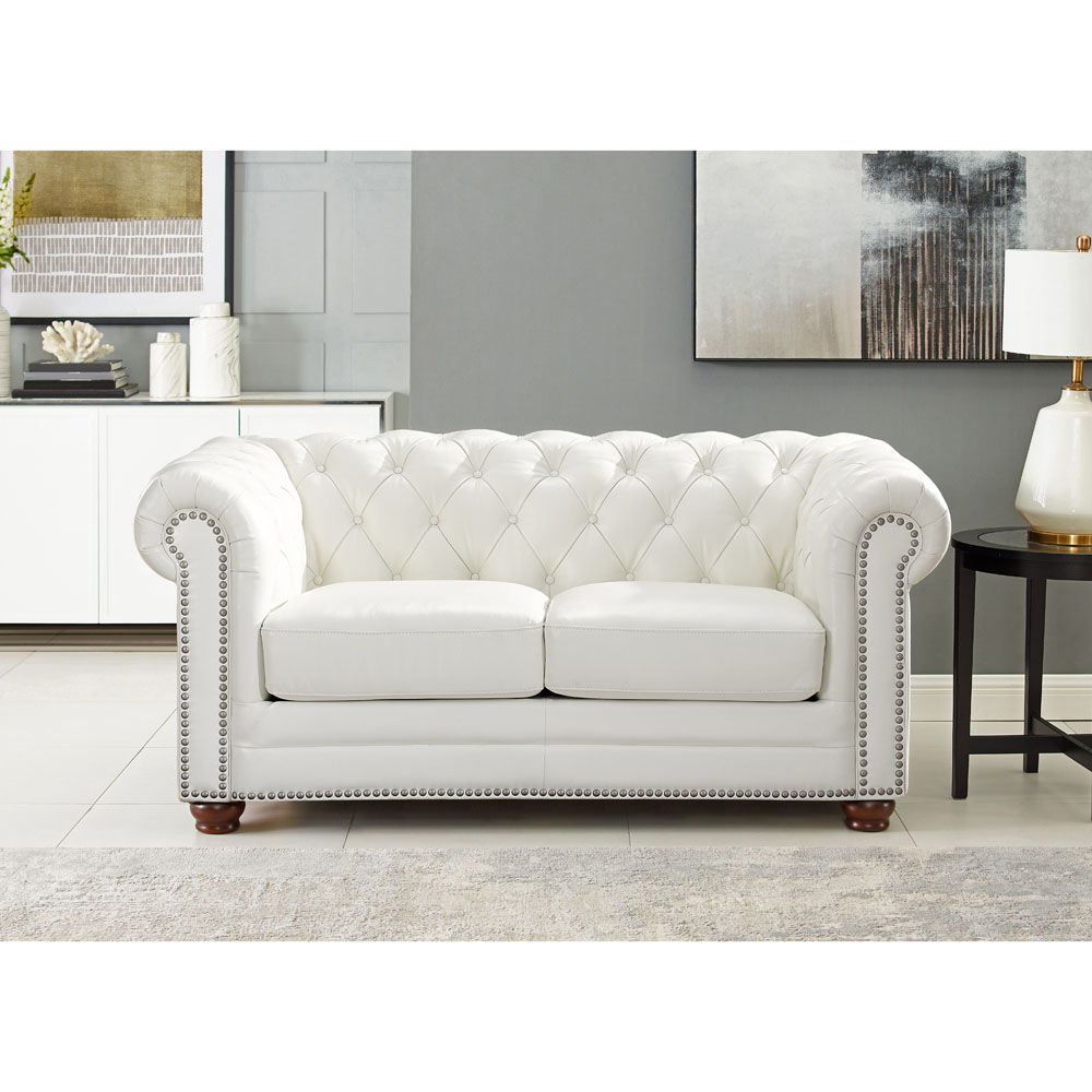 Aliso - Leather Loveseat - Creamy White