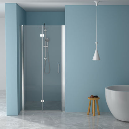 Bi Fold Frameless Shower Door With Tempered Glass,1 / 4" Thickness - Chrome
