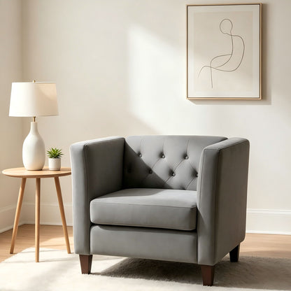 Button Tufted Accent Chair, Square Arms