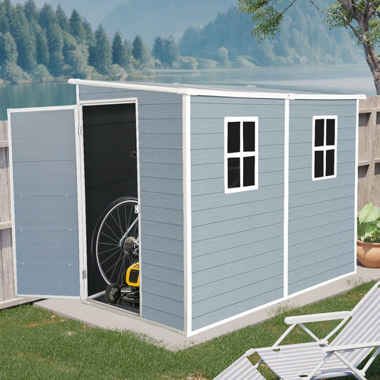 Outdoor Storage Shed With Floor Resin Shed With Two-Window, Waterproof, Lockable Doors For Patio, Yard, Lawn