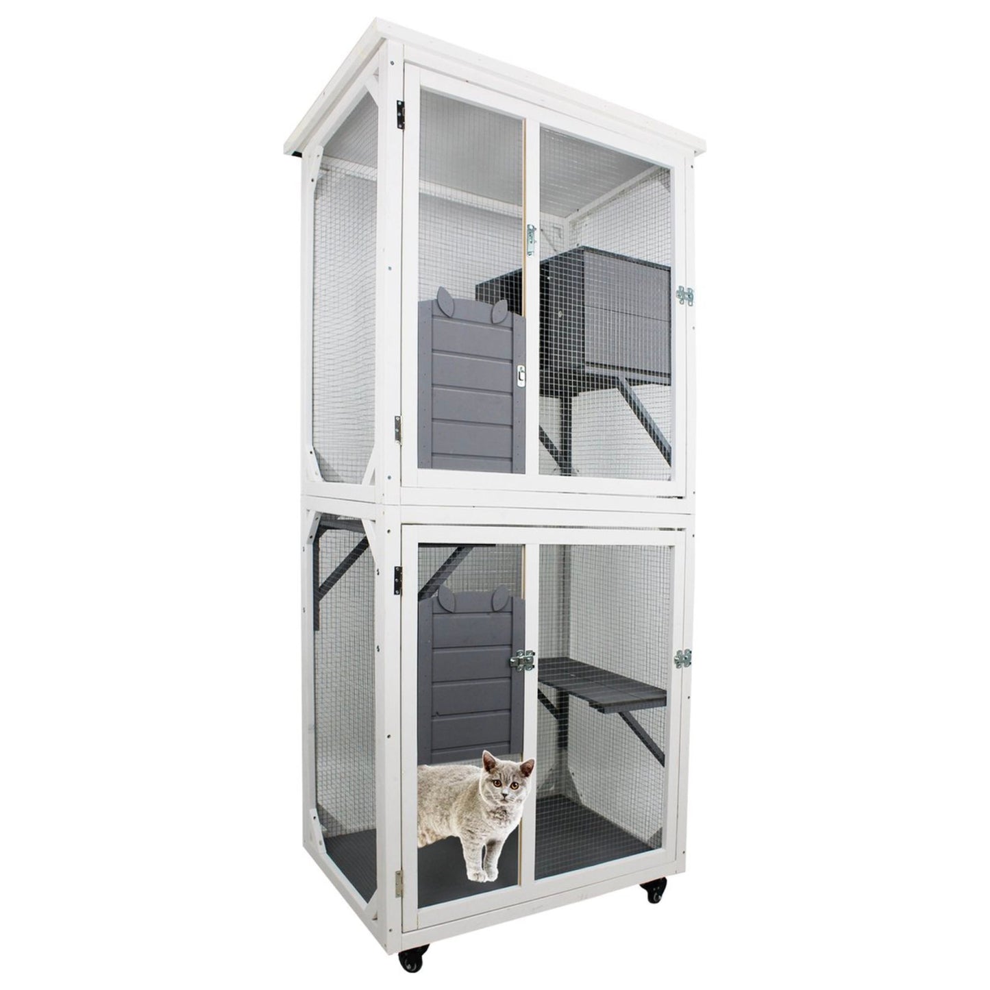 Xpt016 Outdoor Indoor Cat Pet Climbing Rack Play Cage Lovely Big Space - White