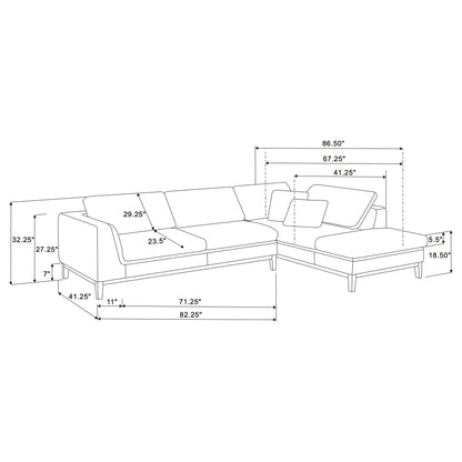 Harlan - L-Shape Upholstered Sectional With Pillows - Gray