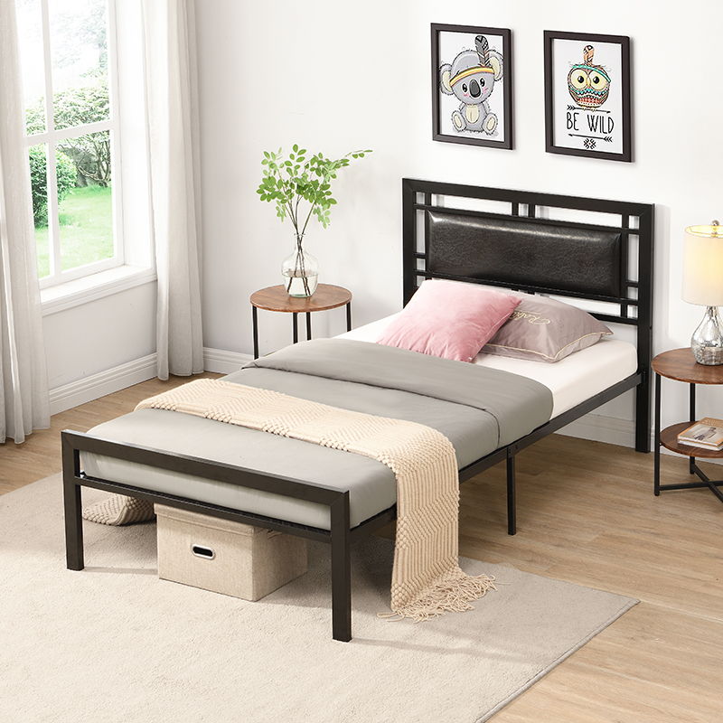 Twin Size Metal Bed Sturdy System, Modern Style And Comfort To Any Bedroom - Black