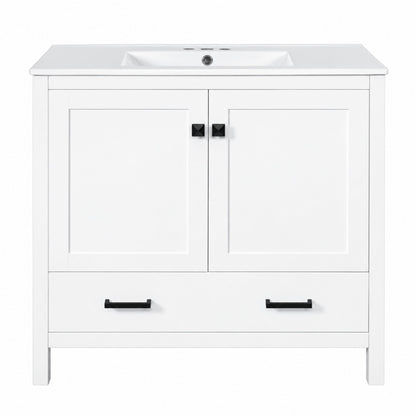 Bathroom Vanity With Sink, Soft Close Doors, Double Shelves & Divided Drawer
