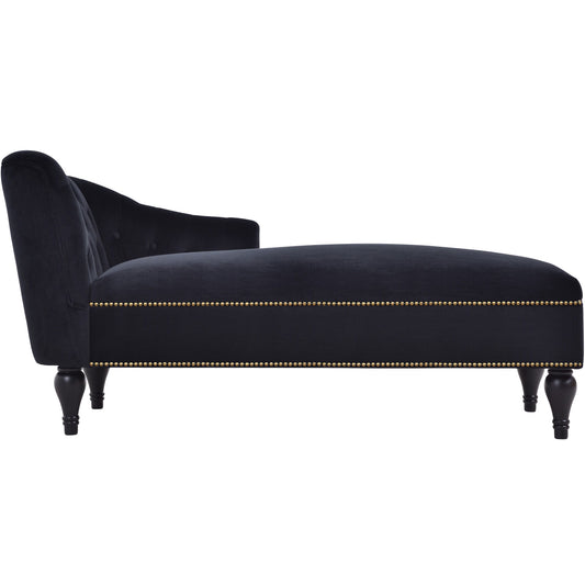 Velvet Chaise Lounge, Button Tufted Right Arm Facing Lounge Chair With Nailhead Trim For Living Room - Black