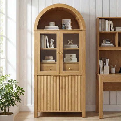 Fluted Tall Arched Pantry Cabinet With Adjustable Shelves