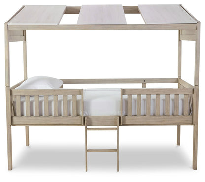 Wrenalyn - White / Brown / Beige - Twin Loft Bed with Roof Panels