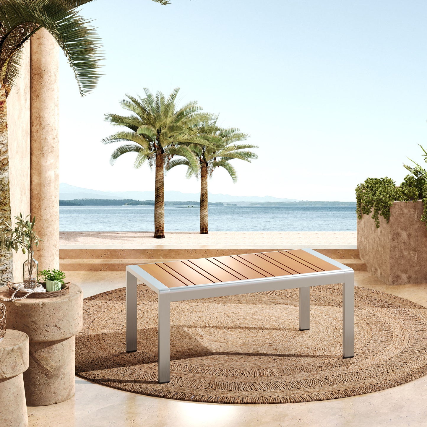 Cora - Outdoor Aluminum Coffee Table - Natural / Silver