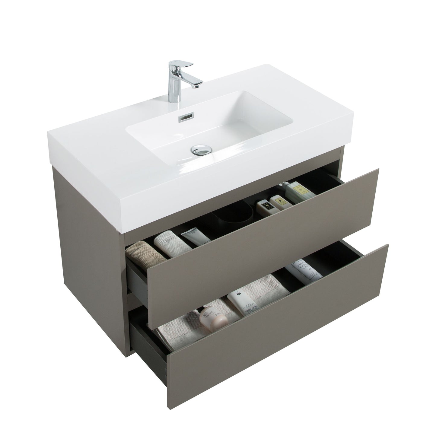 Alice - Bathroom Vanity With Sink, Large Storage Wall Mounted Floating Bathroom Vanity For Modern Bathroom, One-Piece Sink Basin Without Drain And Faucet