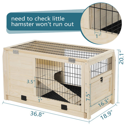 Wooden Rabbit Hutch Indoor Bunny House For Small Animals With Plastic Tray