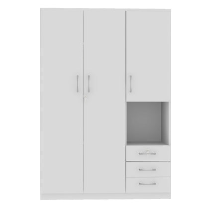 2 Doors Wooden Wardrobe Storage For Bedroom, With Shelves And 3 Drawers