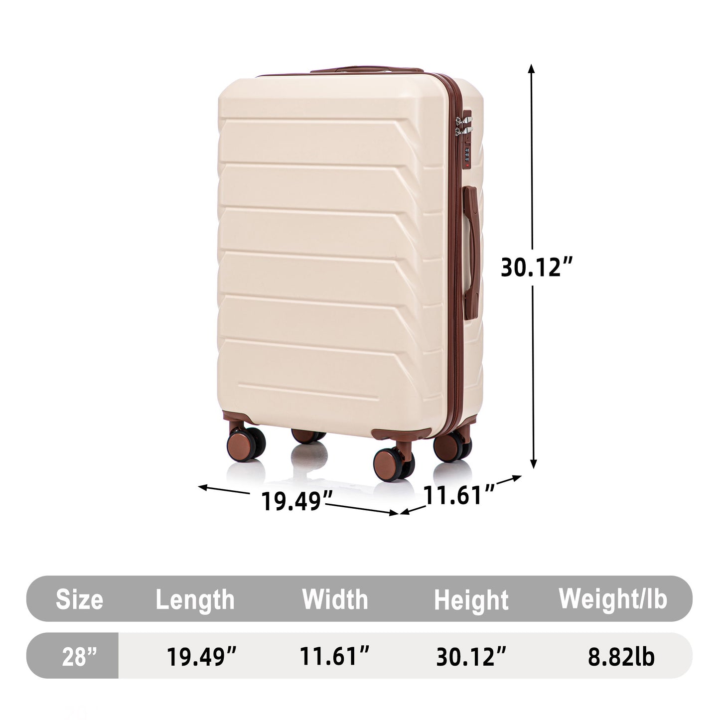 Hard Shell Luggage With Scratch Resistant Surface, 4 Wheels, Combination Lock & Side Hooks