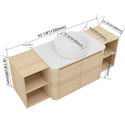 Mounted Bathroom Vanity With Art Sink, 2 Storage Shelves, Soft Close Door