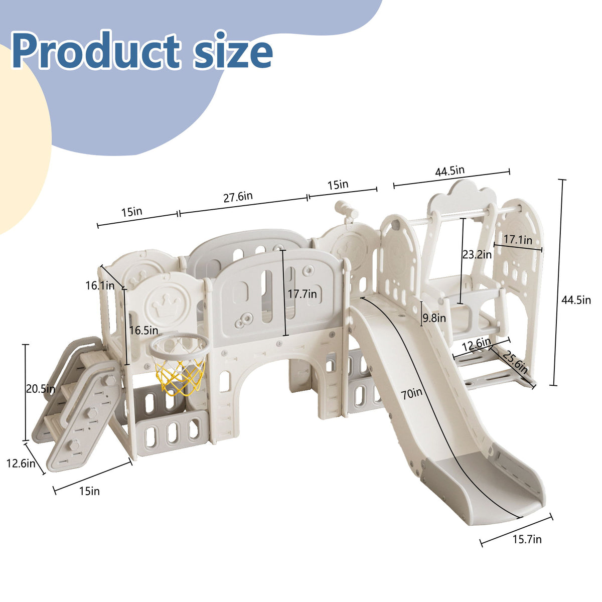 Toddler Slide, 11 In 1 Indoor Outdoor Playground With Basketball Hoop - Gray / Ivory