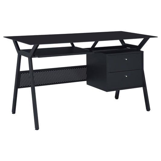 2 Drawer Computer Desk With Keyboard - Black