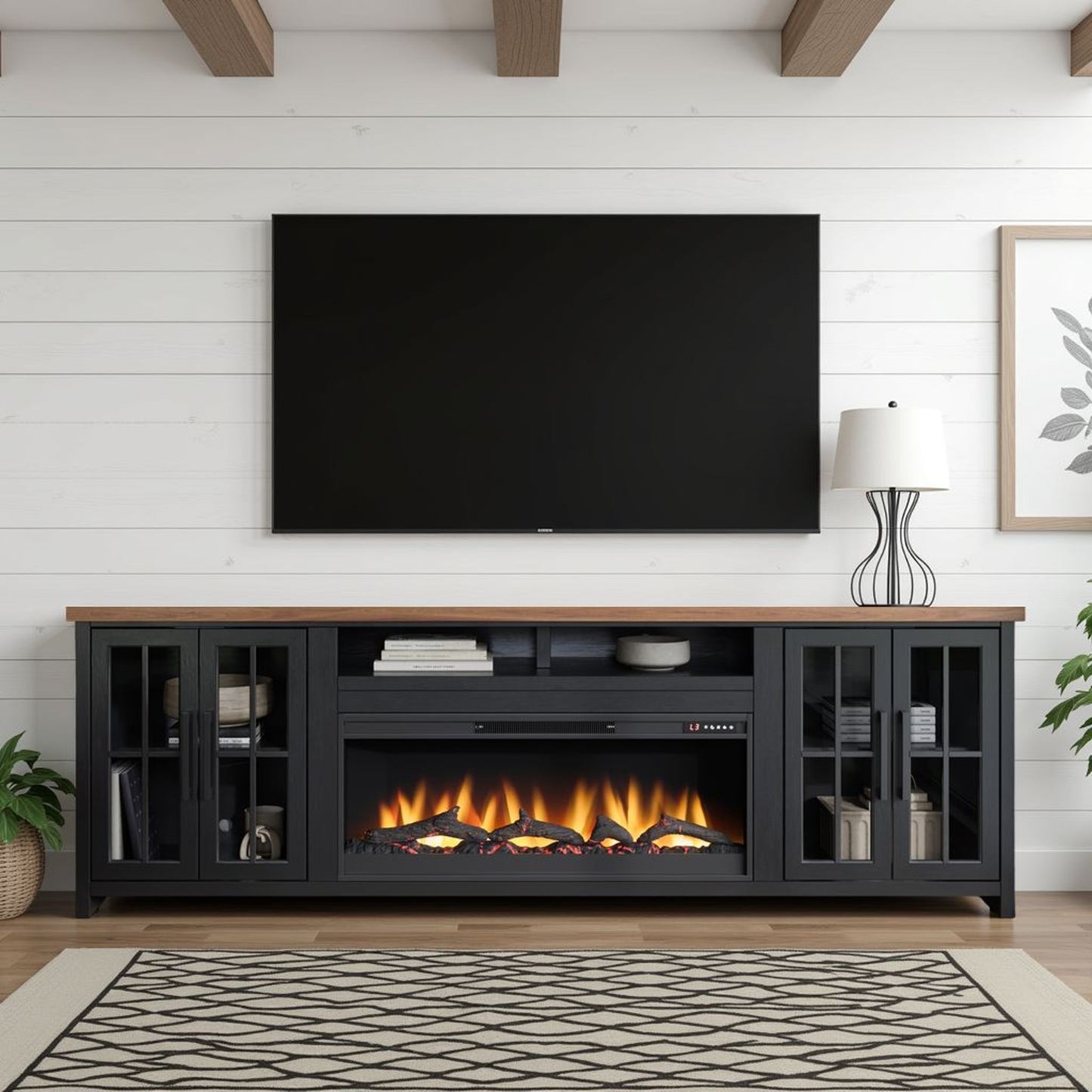 Essex - Fireplace TV Stand Console For TVs Up To 100" - Black, Whiskey