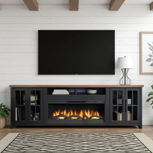 Essex - Fireplace TV Stand Console For TVs Up To 100" - Black, Whiskey