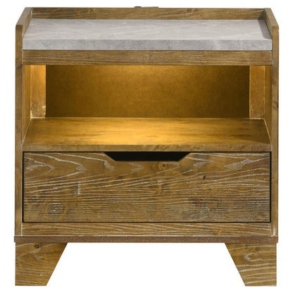 Henderson - 1-Drawer LED Nightstand Bedside Table - Medium Oak