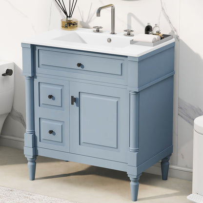 Modern Bathroom Vanity With Sink, Freestanding Cabinet With Flip Drawer & Adjustable Shelf