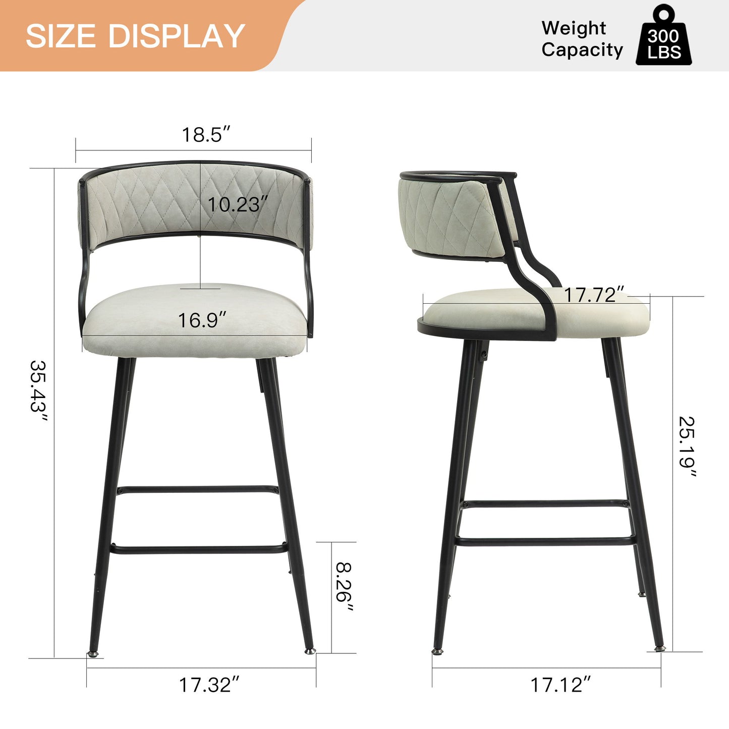 Counter Height Bar Stools With Powder Coating Base And Footrest (Set of 2) - Beige