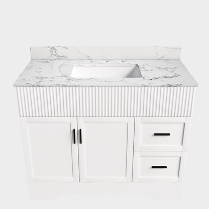 Bathroom Vanity Set, Fluted Cabinet, Soft Close Doors & Drawers, 3 Faucet Holes, Sink Included - White