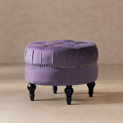 Dawn - Tufted Round Ottoman Nailhead Accents - Purple